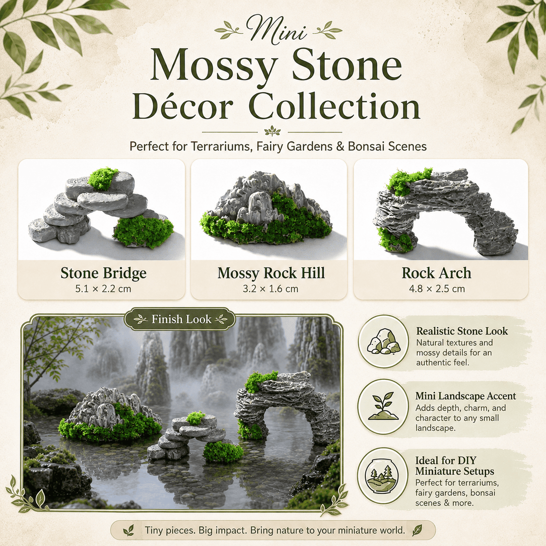 Crafteria Mini Mossy Stone (3 Pcs) Mossy Rock Mountain