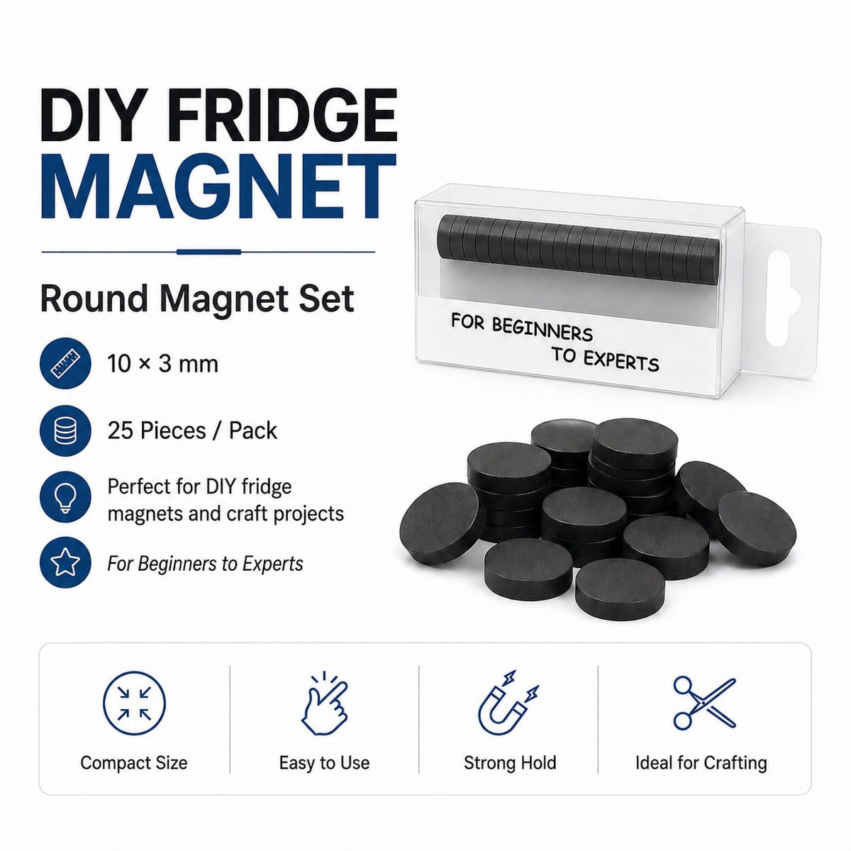 GENERIC 10 × 3 mm Round Black Ferrite Magnets – Pack of 25