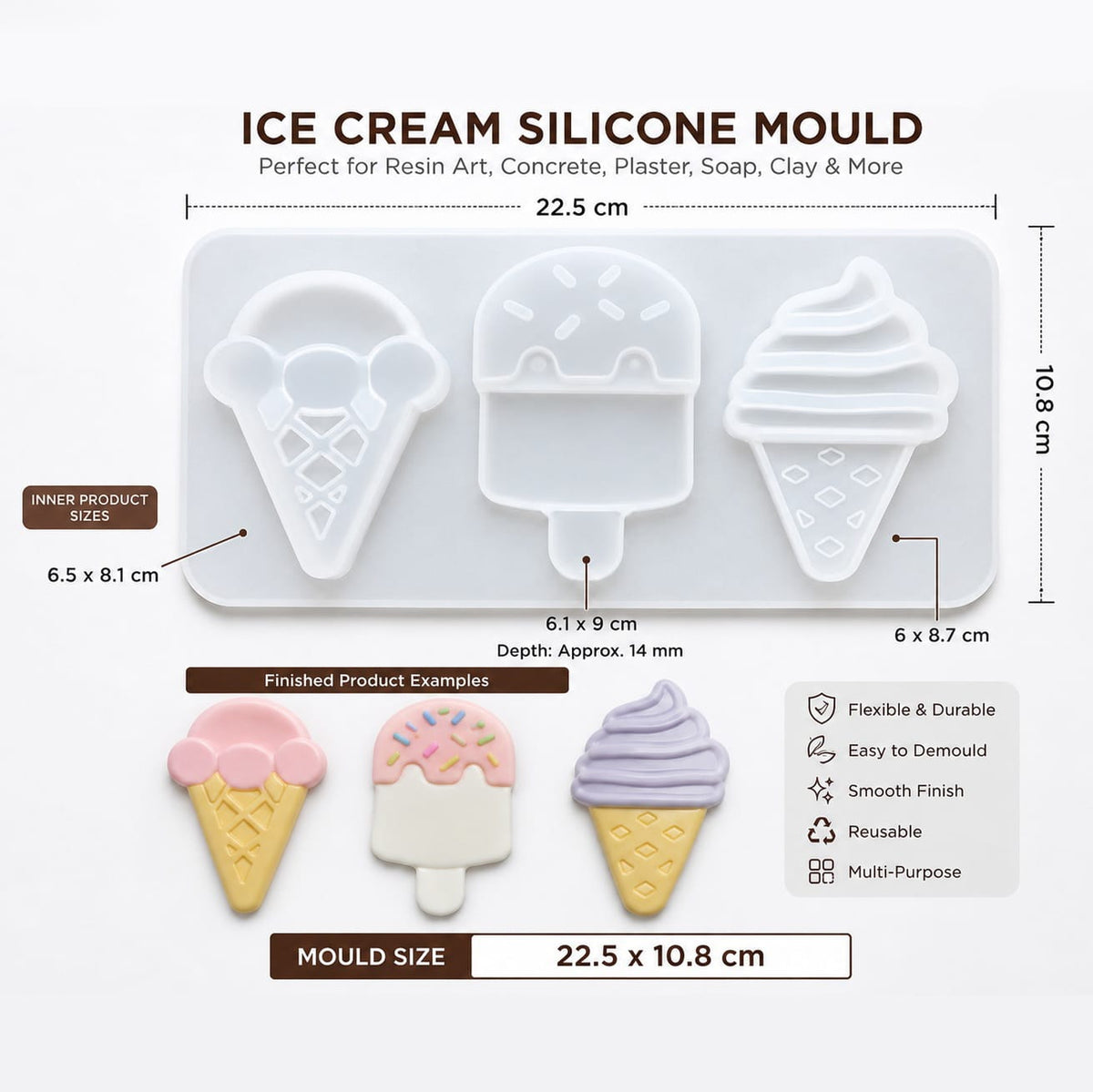 Rainbow India DIY Ice Cream Gypsum & Concrete Painting Crafts Silicone Mould