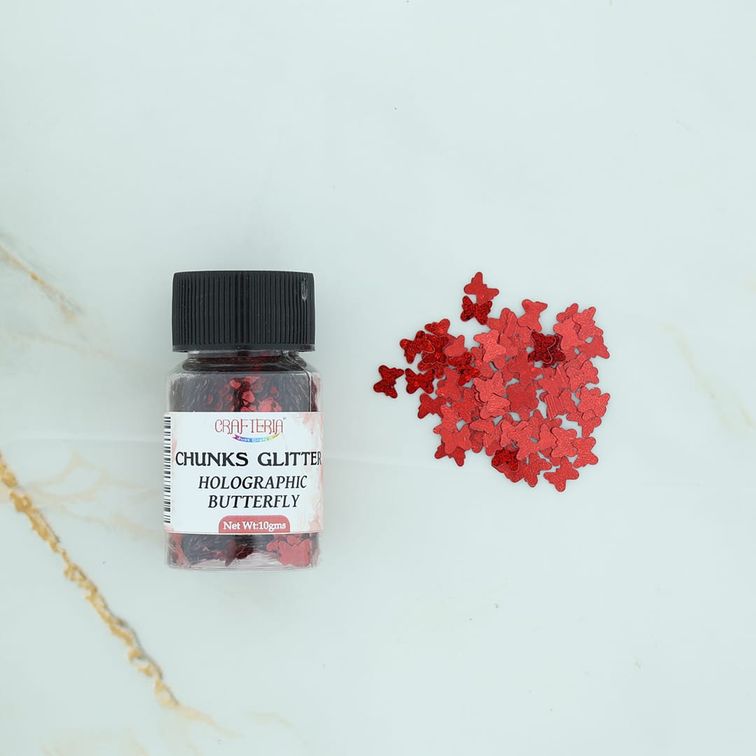Crafteria Red Chunks Glitter Holographic Butterfly 10g