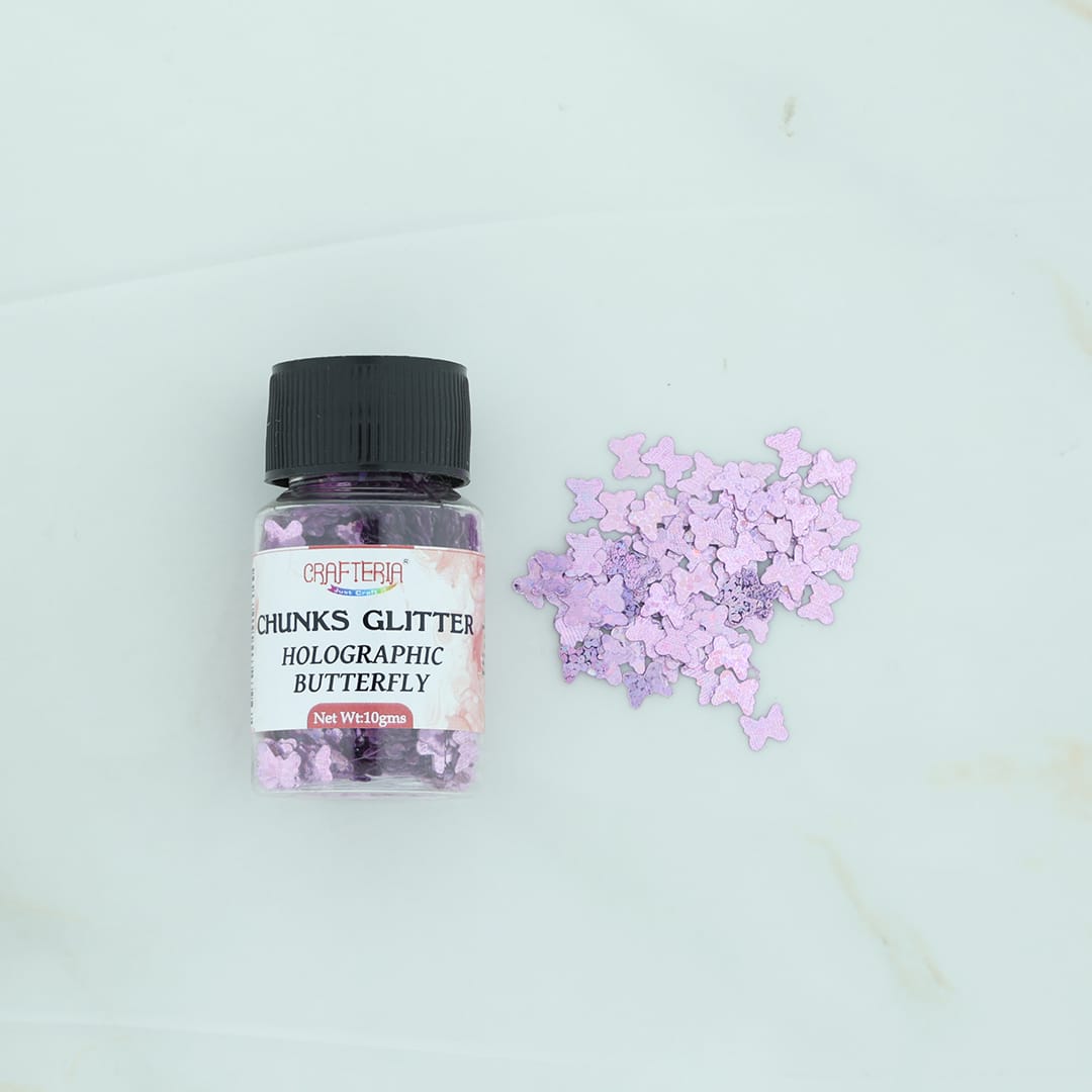 Crafteria Pink Chunks Glitter Holographic Butterfly 10g