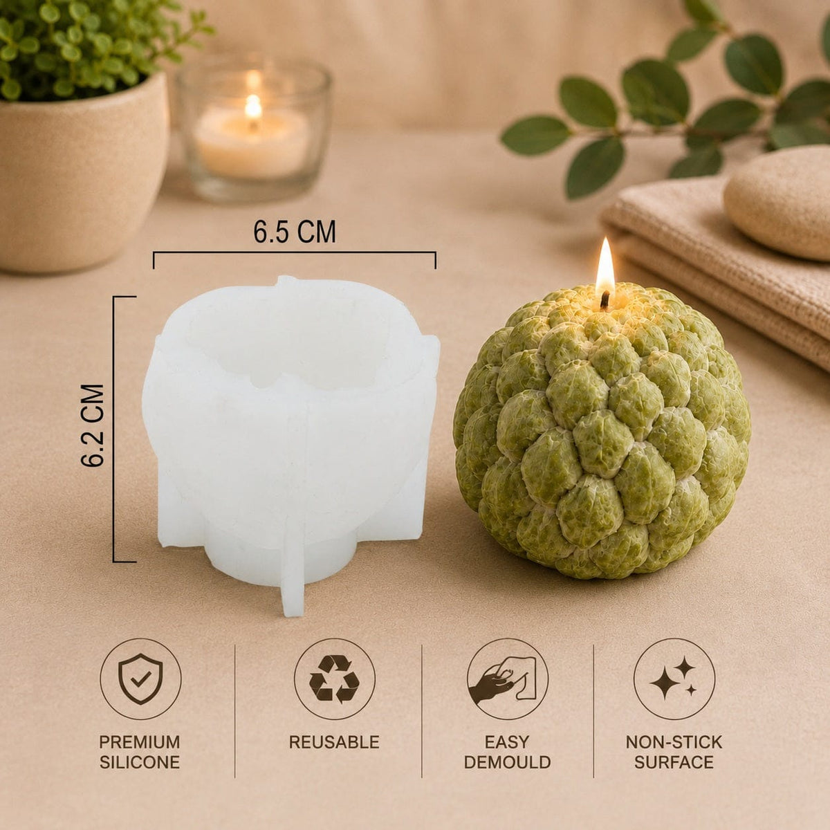 Crafteria Custard Apple Fruit Candle, Wax, Soap Silicon Mould