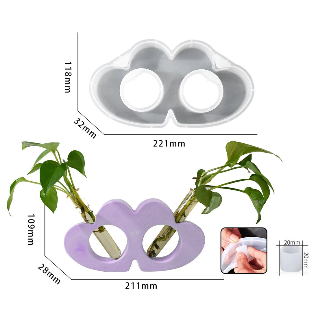 My Store Silicon Mould Double Heart Testtube Planter Mould