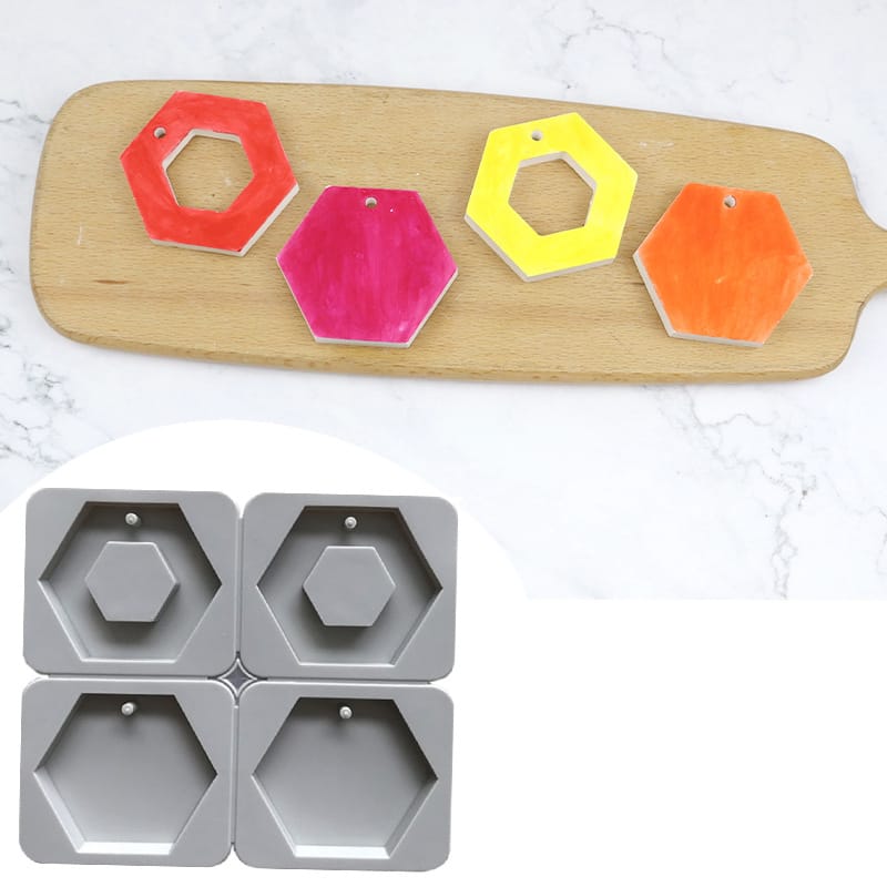 My Store Silicon Mould 4-Cavity Hexagon Tag Multi-Purpose Mould for DIY Concrete Art, Scented Wax Sachets, Resin Crafts, Soap Making & Cake Making Silicone Mould